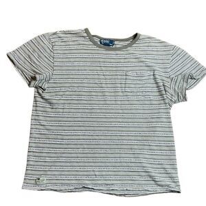 90s Vintage Polo Ralph Lauren Tan and Green Striped Tshirt Large